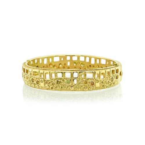 Hinged oval cuff, library collection with colored diamonds