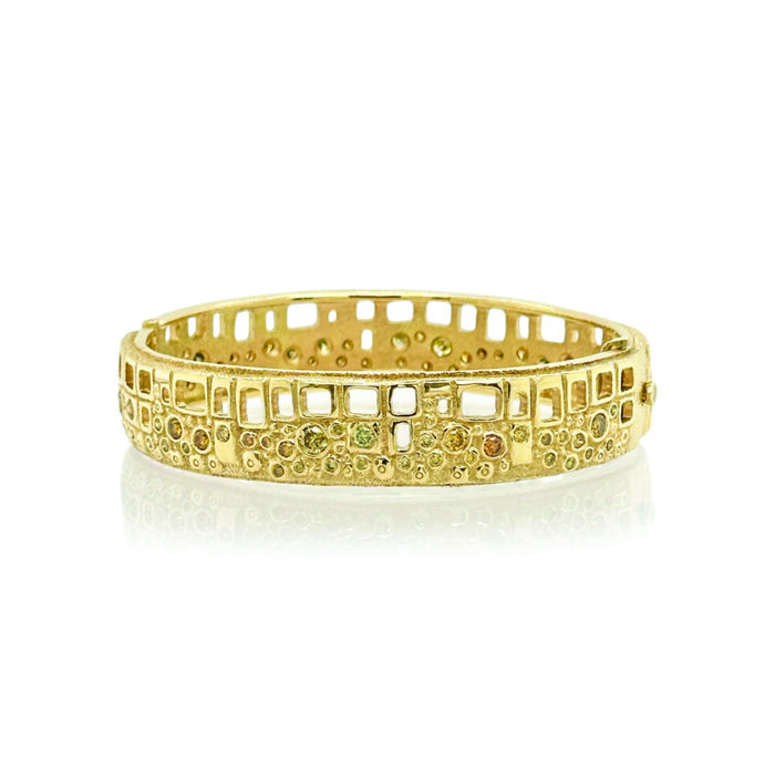 Hinged oval cuff, library collection with colored diamonds