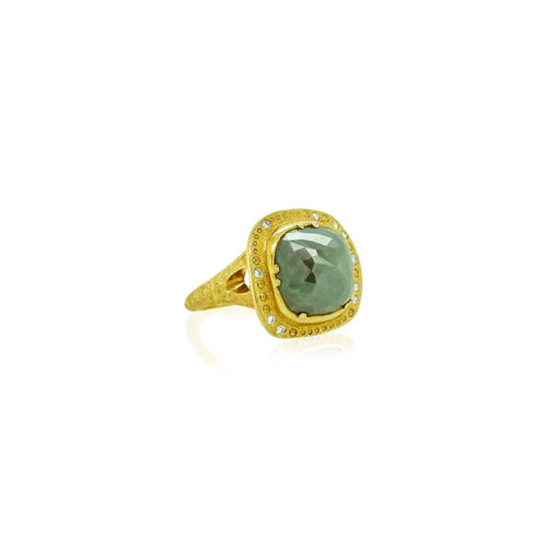 Grey Rose cut diamond ring with white diamonds