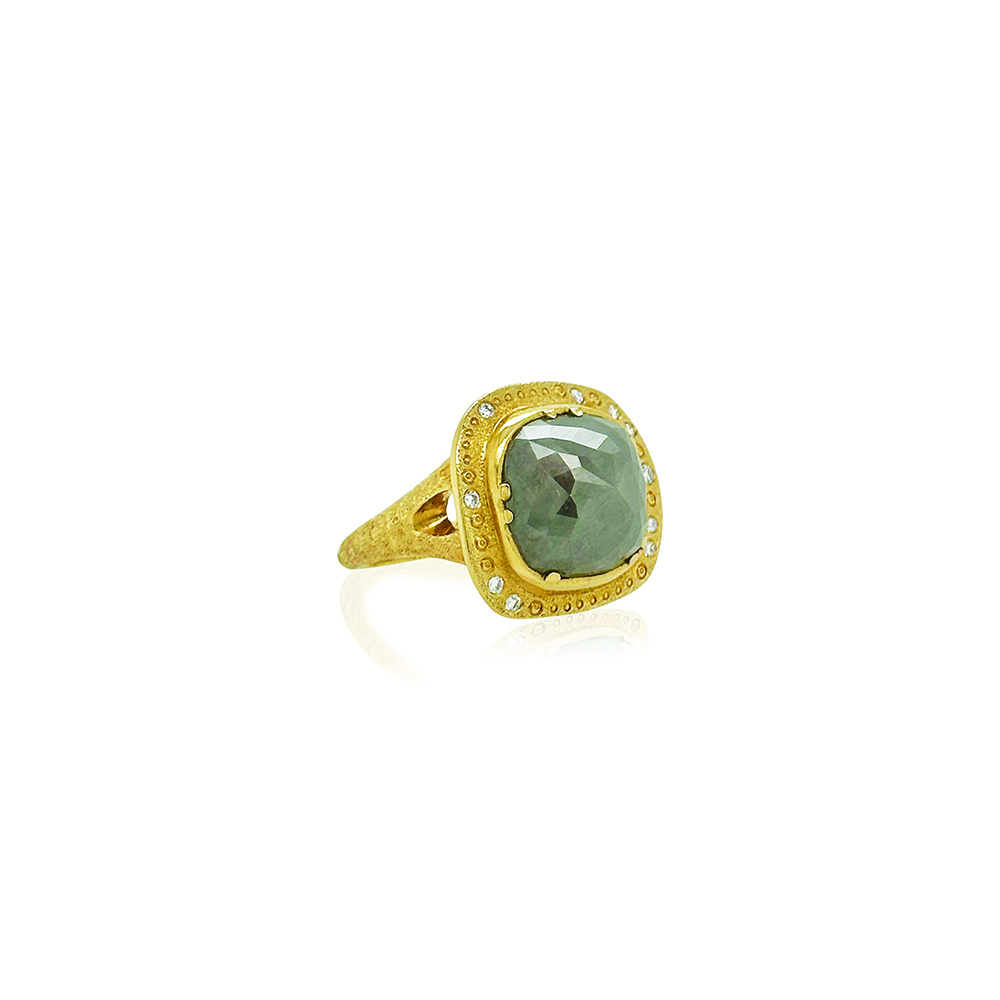 Grey Rose cut diamond ring with white diamonds