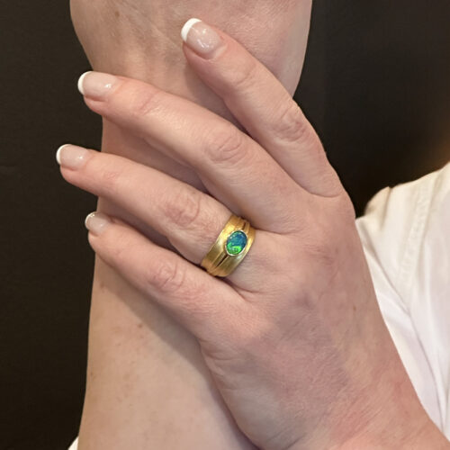 lightning ridge opal in blades of grass ring