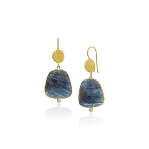 Rose cut blue sapphire drop earrings with tiny diamonds