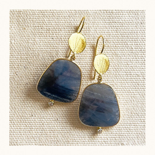 rose cut blue sapphire drop earrings with tiny diamonds