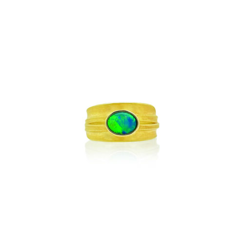 blades of grass lightning ridge opal ring