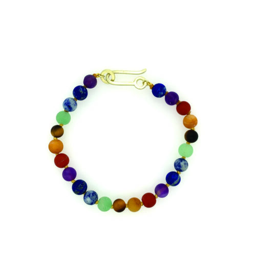Chakra 6mm bracelet with 14k green gold