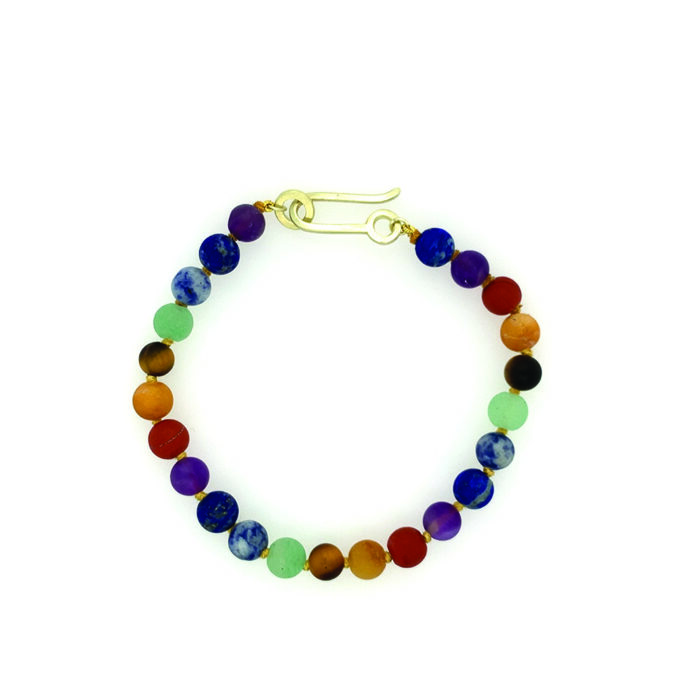 Chakra 6mm bracelet with 14k green gold