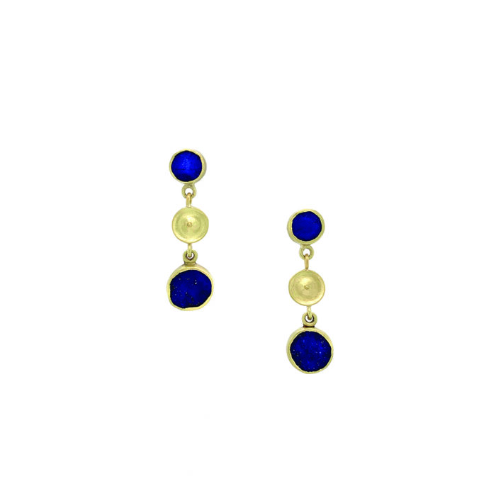 Temple drop earrings with Lapis Pazuli in 18 and 14K green gold