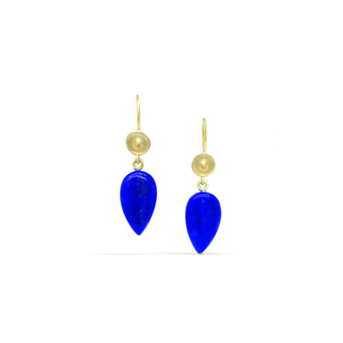 Temple earrings with Lapis Lazuli in 14k green gold
