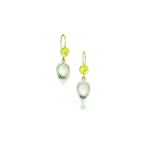 Temple earrings with quartz drops in 18k Fairmined green gold