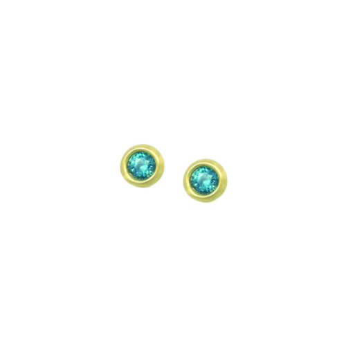 Little star earrings with blue zircon in 14k green gold