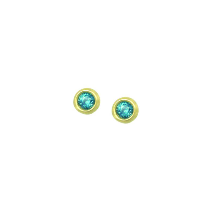 Little star earrings with blue zircon in 14k green gold