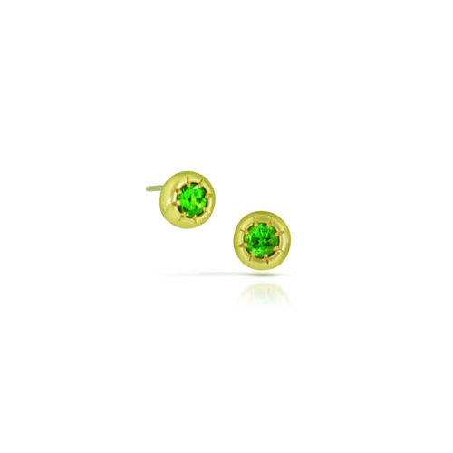 Tiny star earrings with chrome tourmaline in 18k fairmined green gold