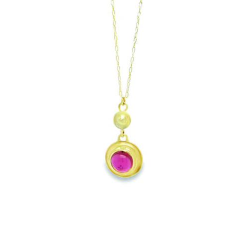 Saturn necklace with pink tourmaline in 14k green gold