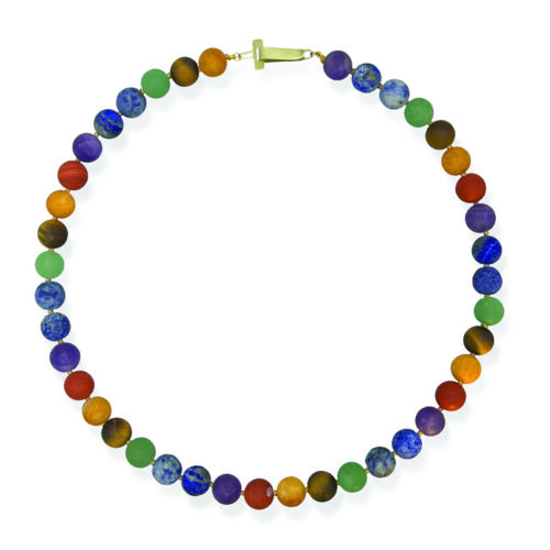 Chakra 10mm bead necklace with 14k gold flat hook clasp