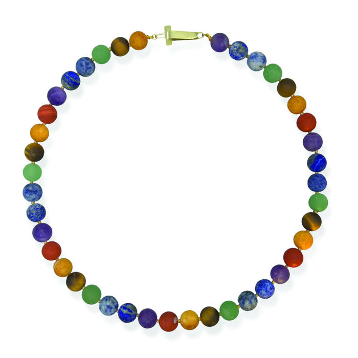 Chakra 10mm bead necklace with 14k gold flat hook clasp