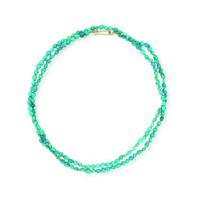 White water Turquoise nugget necklace with 14k green gold clasp
