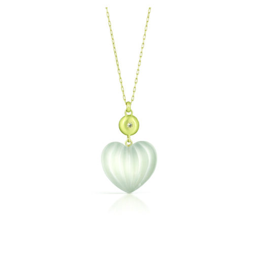 Wish necklace with gourd quartz and diamonds in 14k green gold