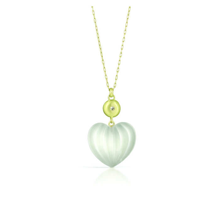 Wish necklace with gourd quartz and diamonds in 14k green gold