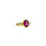 Three-stone ring with rubellite tourmaline, champagne diamonds, and pink sapphires