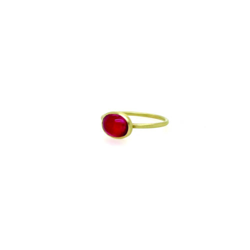 Rubellite tourmaline cabochon ring in 14k green gold