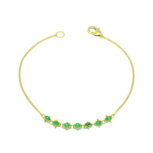 "Petite Textile" emerald bracelet with approximately 1.25 cttw of emeralds in 18k yellow gold with a lobster clasp. Bracelet is 7" long x 3/16" wide