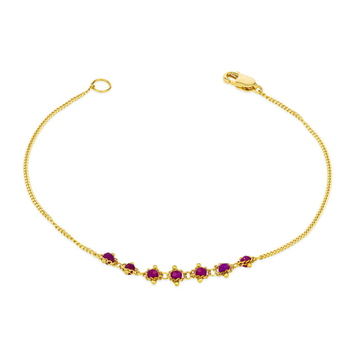 "Petite Textile" ruby bracelet with approximately 1 cttw of rubies, in 18k yellow gold with lobster clasp. Bracelet is 7" long x 3/16" wide (4mm).