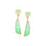 Prehnite, zircon, and petrified opalized wood stud back earrings with omega clips set in 18K yellow gold. Earrings are 2 1/2" long x 1/2" wide (6.3cm x 13mm)