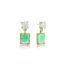Moonstone, pale green tourmaline and petrified opalized wood stud back earrings set in 18k yellow gold. Earrings are 1 3/8" long x 1/2" wide (35 x 13 mm)