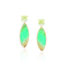 Prehnite, apatite, rainbow moonstone and petrified opalized wood stud back earrings with omega clips set in 18k yellow gold. Earrings are 3" long x 7/8" wide (7.5 cm x 23 mm)