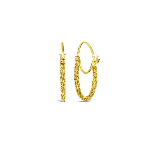 Stardust hoops (small) are 18k diamond cut chain wrapped around gold hoops. Earrings are 7/8" x 3/4" (22 x 19mm).