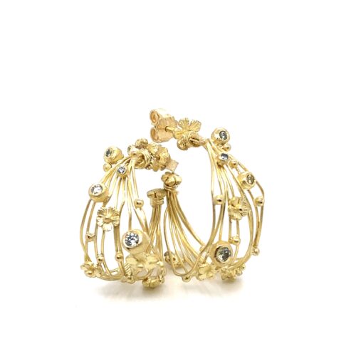 Basket hoop earrings with diamonds