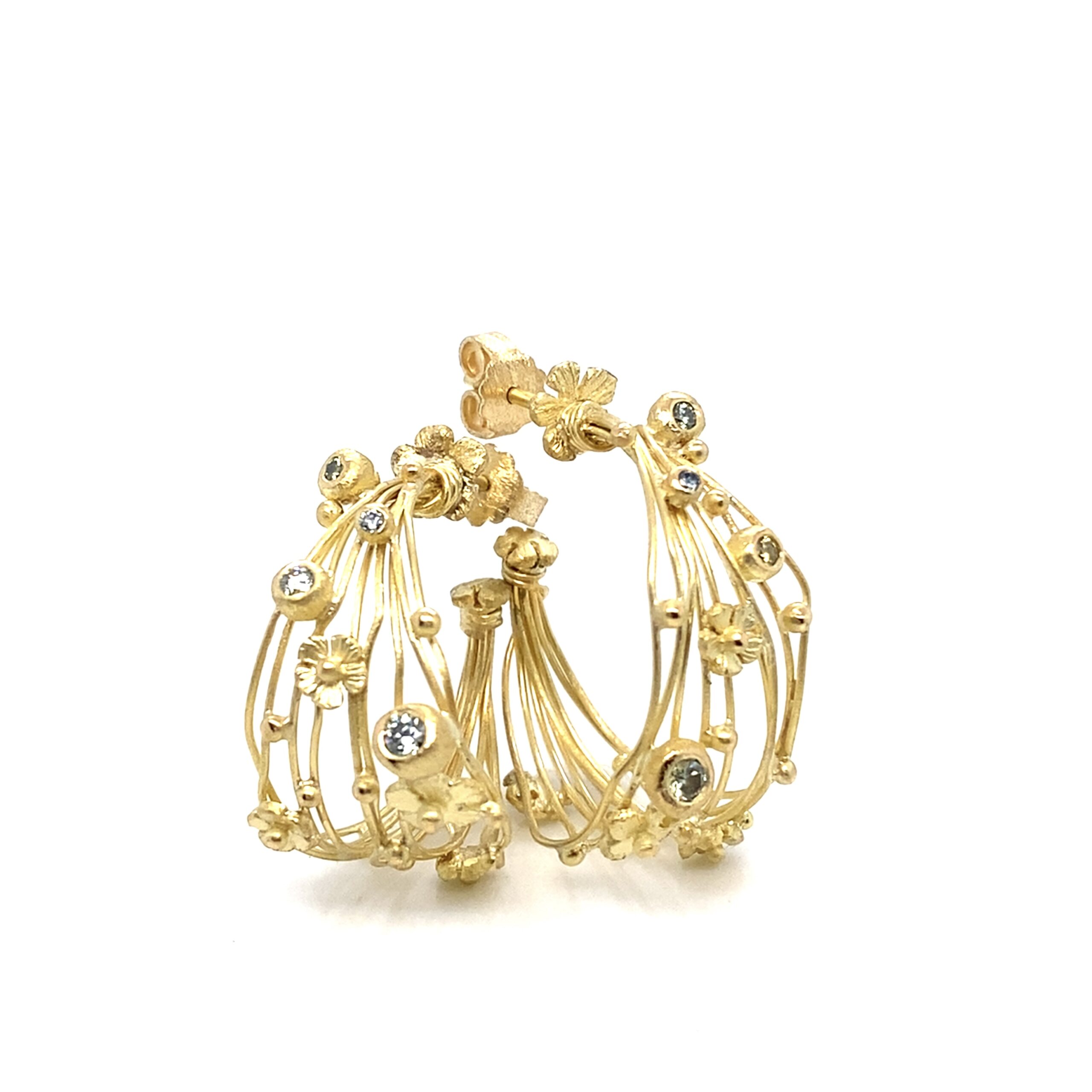 Basket hoop earrings with diamonds