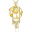 "First Light" pendant with Ethipian opal and antique seed pearl tassels in 24k, 22k and 18k yellow gold. Pendant is 1 13/16" long x 1" wide (46 x 25mm).