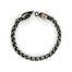 Oxidized sterling silver wheat chain; 6mm and custom made locking links; 18k gold and one ruby on hallmark. Bracelet is 9" long x 1/4" wide.