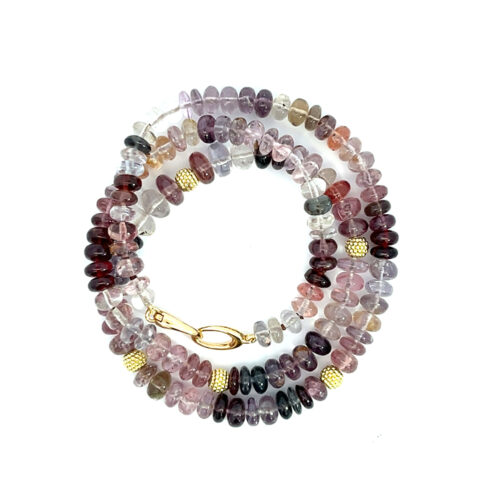 Smooth mixed-color spinel necklace with 5- chelsea beads in 18k