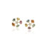 Multi-colored gemstones in a pinwheel pattern surrounding SI diamond, 3mm. Multicolored stones are aquamarine, yellow beryl, and rosecut sapphires, 4.5cttw. Earrings have a 22k gold bezel with 18k connectors, backings and posts.