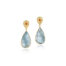 18k yellow gold LaPlage pear shaped, post-back top with enhanced orange diamonds and natural surface aquamarine tear drop dangles. Drops are 20x13mm long. Total length of earrings is 1 5/16" (35mm).