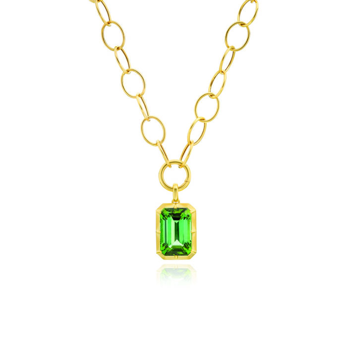 emerald cut green tourmaline "griffin" pendant