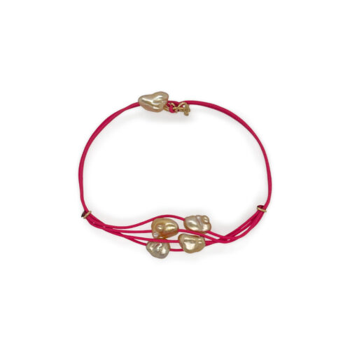 Pink Nylon Bracelet with five Keshi pearls. Bracelet is adjustable.