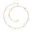 18k gold popsicle stick necklace with hanging diamond beads and a lobster clasp. Necklace is 22.5" long.