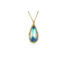 One-of-a-kind necklace with an elongated pear- shaped blue-flash moonstone with a rainbow feather inclusion, 6.48cts. Moonstone is 22mm long x 10mm wide with granulation on the bail and prongs. 18k adjustable chain (16"-18") with lobster clasp.
