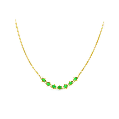 Petite Textile Emerald necklace, 1.25 cttw. Beads are 4mm, on an 18K gold adjustable chain (16"-18").