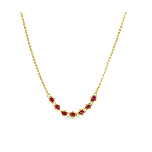 Petite Textile ruby necklace with approximately 1 cttw. Beads are 4mm (3/16"), on an 18K gold adjustable chain (16"-18").
