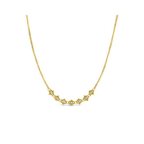 Petite Textile silver diamond necklace with approximately .70 cttw. Beads are 4mm, on an 18K gold adjustable chain (16"-18").
