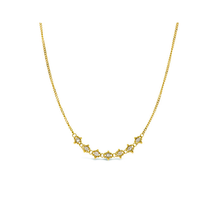 Petite Textile silver diamond necklace with approximately .70 cttw. Beads are 4mm, on an 18K gold adjustable chain (16"-18").