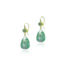18k yellow gold 4 stone clover top earrings with bezel set green sapphires and aquaprase pear drops on French wires. Earrings are 1 5/8" long x 5/8" diameter (41 x 16mm).