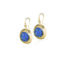 18k yellow gold crownwork disc earrings with blue sapphires (3.01 cts) set in oxidized silver on triple diamond hooks. Earrings are 1 1/2" long x 7/8" wide (38 x 23mm).