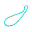 Beaded turquoise necklace, 8mm diameter, finished with two small 18k yellow gold crownwork finials and small lilypad clasp. Necklace is 21.25" long.