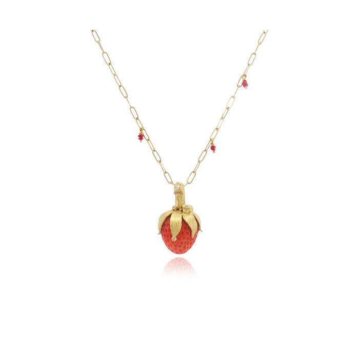 Large strawberry coral pendant