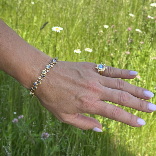 Moonstone and Sapphire "Music notes" bracelet